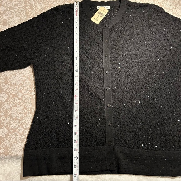 Coldwater Creek ~ new ~ Black Sequined 3/4 Sleeve Cardigan Sweater in size XL - Picture 7 of 9